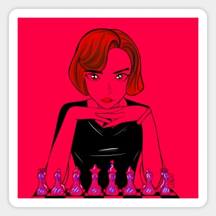Red lady Chess beth harmon Magnet